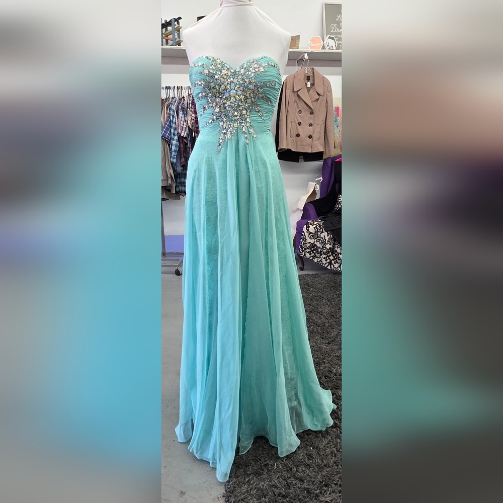 Cinderella Strapless Aqua Gown with Silver Embellishments